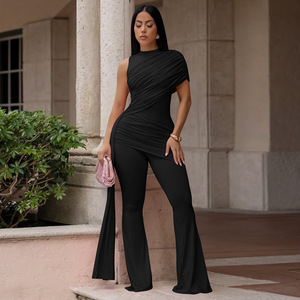 M1025 - Elegante Tuta Estiva con Spalle Scoperte e Arricciature, Nastri Svolazzanti, Sexy Romper da Donna - Product Image 3