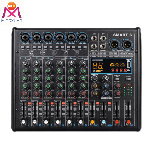 Professional Mixer Console 6 Channel Digital Mixing with USB Recording Singing Live Interface