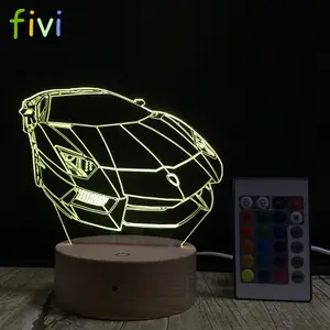 Super Car-Lámpara acrílica 3D para decoración de coche, lámpara pequeña de 16 colores que cambia de Color, luces LED de Color para escritorio con USB