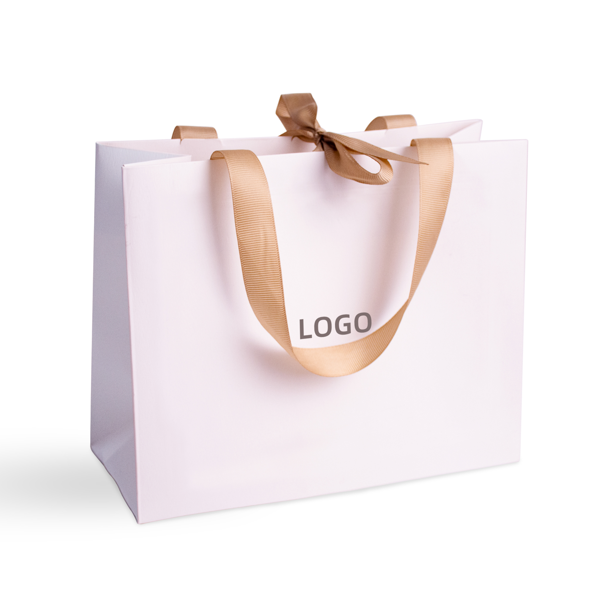 Custom Luxury Ribbon Handle White Cardboard Shopping Packaging Bag Customized Printed Paper Bags With Your Own Logo