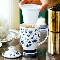 Tasse à thé en porcelaine fine bleue et blanche avec infuseur, tasse de maître, filtre en céramique, 400/600 ml, emballage cadeau