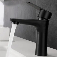 Keran Air Panas Dingin Stainless Steel 304 Matte Black untuk Wastafel Kamar Mandi, Keran Bak Cuci dengan Pegangan, Keran Wastafel Satu Lubang