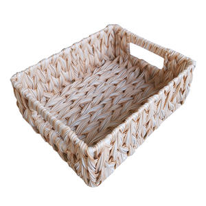 Cesta de Almacenamiento de Imitación de Ratán Estilo Nórdico, Rectangular, Gris, Organizador de Oficina, Cesta de Almacenamiento para Escritorio, Tejida a Mano - Product Image 4