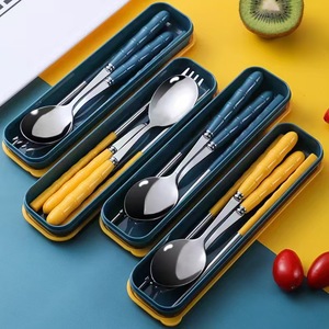 3 cái/bộ Bộ đồ ăn đặt thép không gỉ đũa nĩa muỗng đặt du lịch Flatware với Hộp Ăn Trưa Bộ đồ ăn phụ kiện nhà bếp - Product Image 1