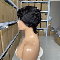Perruque courte de style pixie pour femmes, perruque courte noire de style bob, fabriquée à la machine, couleur naturelle, pas chère, sans colle, en cheveux humains