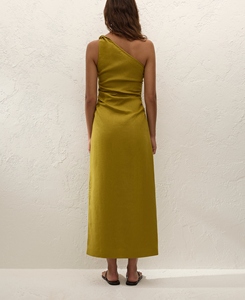 <span class=keywords><strong>2026</strong></span> Nova Chegada Vestido Maxi Feminino de Um Ombro Só com Drapeado, Elegante e Chique para o Verão, Vestido de Linho Mais Vendido - Product Image 4