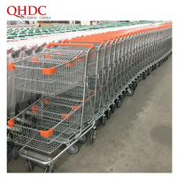 Chariot de courses pliable moderne à double plateau, 2 paniers, 80L, en acier zingué durable, avec roulettes de 5 pouces, antirouille - Grande Vente