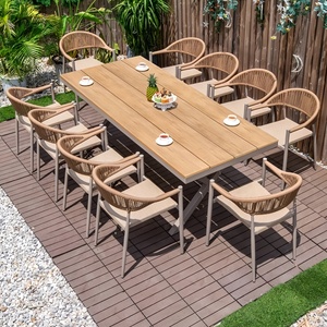 Muebles de Comedor para Patio Exterior, Mesa de WPC y Aluminio con Silla con Asiento de Malla para Jardín, Terraza, <span class=keywords><strong>Restaurante</strong></span> - Product Image 6