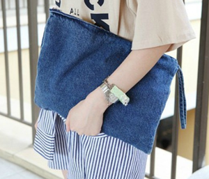 Donne Lavabile <span class=keywords><strong>Blu</strong></span> Denim Frizione Personalizzato Braccialetti Della Signora Borsa Casuale Piccola Borsa di Trucco Del Sacchetto Della Cancelleria Della Chiusura Lampo Del Raccoglitore - Product Image 1