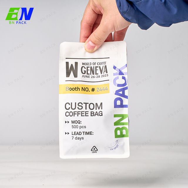 Mono PE High Barrier Eco-Friendly Recyclable Pouch 250g Coffee Bags with Valve Zipper Coffee Packaging Design