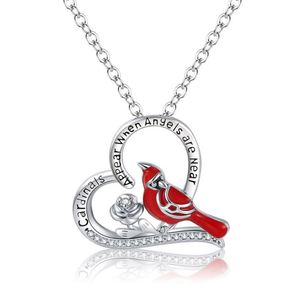 Collar de Corazón de Cardenal Rojo, Joyería Espiritual Conmemorativa de Aleación con Corazón y Pájaro Rojo para Mujer - Product Image 3