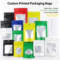 Sachets d'emballage alimentaire personnalisés imprimés avec fermeture éclair, pochettes vierges en Mylar avec fenêtre, 3,5g 7g 14g 28g pour bonbons gélifiés, herbes et fleurs