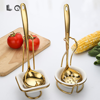 Support de Louche Carré Doré de Luxe en Acier Inoxydable pour Restaurant et Buffet avec Bol à Soupe en Céramique