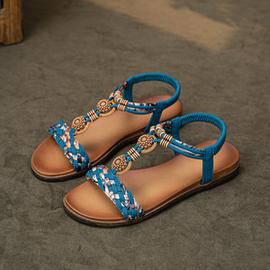 Women's Square Toe Flat <b>Slide</b> Microfiber Upper Strap Beaded Decor Anti-<b>Slip</b> Breathable Rubber Outsole Lightweight Summer Fashion - Product Image 1