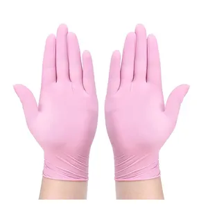 High Quality Dentist High Elastic Waterproof Puncture Resistant Nitrile Check Latex Free Pink Work Gloves