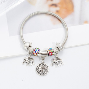 Bracelet avec pendentif éléphant pour femmes, bijoux tibétains en argent, cadeau, élément animal, bande élastique à ressort, couleur blanche - Product Image 3