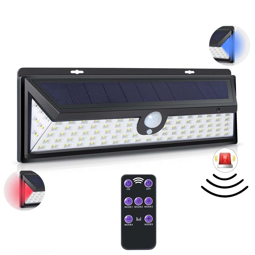 Solar Powered Built in Battery Outdoor IP65 Waterproof Motion Sensor Anti Theft Alarm Garden Wall Led Light