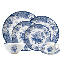 Ensemble de vaisselle en céramique avec motif de rose bleue européenne, assiettes en porcelaine fine personnalisées, tasses à thé et à café, soucoupes, service de table en gros