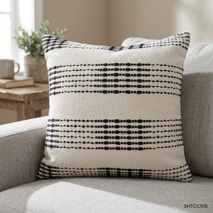 Housse de coussin carrée tissée Star Hometex, style nordique moderne, 100% coton, écologique, rayée noir et blanc, fermeture éclair - Product Image 6