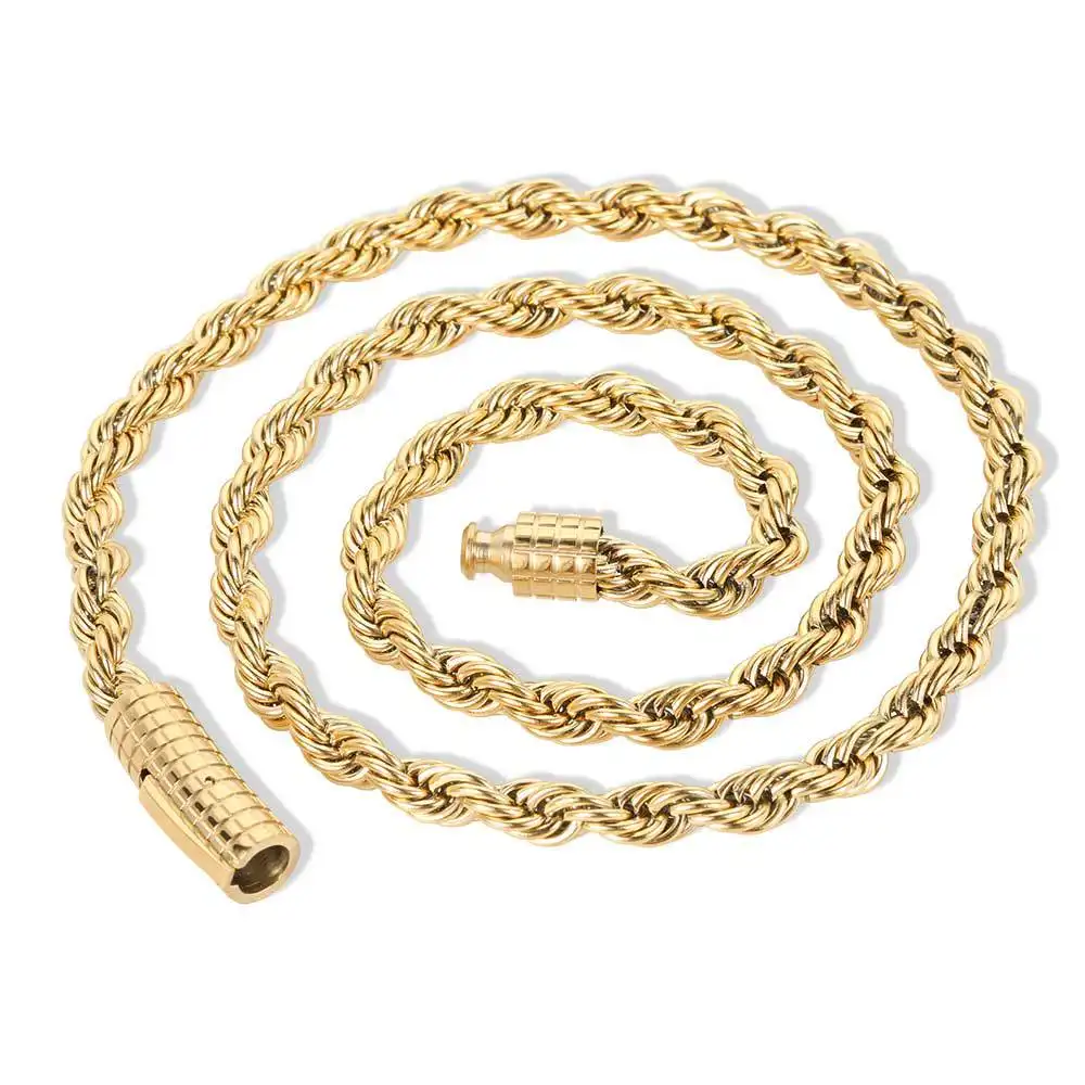 Hip Hop Mens Stainless Steel Chain 18k PVD Gold Plated Custom New Hook 3mm 6mm Rope Chain