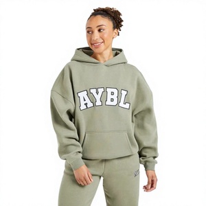 Youth Chenille Patch Stand Pullover Hoodie Loose Heavyweight Cotton Poly Blend Brushed Fleece Lined Solid Spring Sporty Digital - Product Image 1