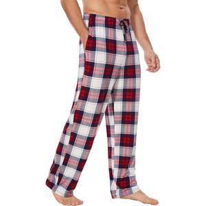 Pantalon de pyjama en bambou à carreaux pour homme, doux et confortable, avec cordon de serrage, idéal pour la maison, en coton - Product Image 2