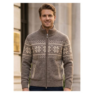Cardigans pour hommes de qualité fantastique, géométriques, entièrement zippés, 85% acrylique, 15% laine RWS, 7GG, tricotés - Product Image 1
