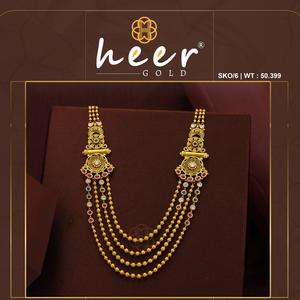 Collar tradicional de oro en capas para mujer, conjunto de joyería nupcial india étnica de diseñador. - Product Image 2