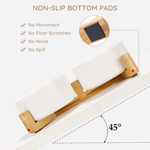 Doe Raised Ensemble de gamelles pour chiens et chats en céramique à alimentation lente avec support en bois antidérapant portable blanc uni motif Love - Product Image 3