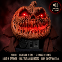 Citrouille d'Halloween Électrique Grandeur Nature, Accessoire Animatronique avec Son et Lumière, Détection de Mouvement, Yeux Rouges Lumineux, Décoration Extérieure
