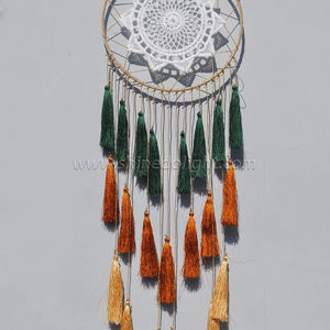 Décoration d'intérieur <span class=keywords><strong>Attrape</strong></span>-rêves faits à la main avec pompon, suspension murale en macramé, <span class=keywords><strong>attrape</strong></span>-rêves <span class=keywords><strong>pour</strong></span> chambre à coucher avec ornement en plumes et pompon - Product Image 4