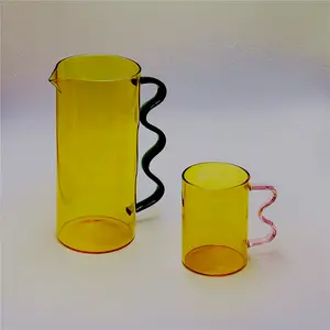 Jarra de vidro com alça, elegante jarra de vidro com tampa, grande jarra de bebidas para suco caseiro