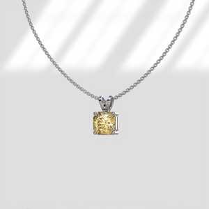1CT Asscher Fancy Yellow Lab Grown Moissanite 18K Gold Plated IGI Certified Minimalist Pendant Women Bunny Ear Bale Party - Product Image 1