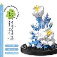 Ensemble de blocs de construction floraux 248 pièces, kit de modèle de jouet de construction en plastique ABS avec couvercle anti-poussière, décoration d'exposition bleue et blanche