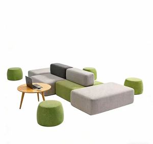 Sofá Cuadrado para Área de Descanso, Combinación de Sofás para Instituciones de Capacitación, Bancos, Hoteles, Salas de Espera, Sofá para Áreas Comerciales con Taburetes - Product Image 1