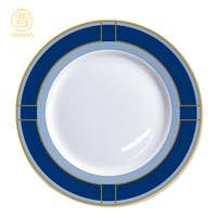 Service de table Renaissance bleu et or, design classique, assiettes en porcelaine fine pour cadeau de mariage et dîner élégant