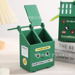 Wooden <b>chalk</b> storage box for office use, cartoon desktop writing pen storage box for home use. - Product Image 3