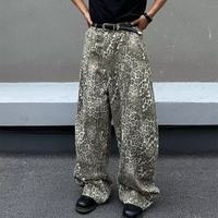 YUANBOFEI Jeans Baggy Personnalisés Coupe Ample Jambe Large Effet Délavé Vintage Motif Camouflage Léopard Super Confortables pour Hommes