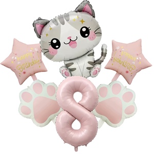 Ensemble de 6 ballons numérotés roses en forme de patte de chat mignons pour la fête d'anniversaire des enfants, la fête de naissance, décorations de ballons - Product Image 5