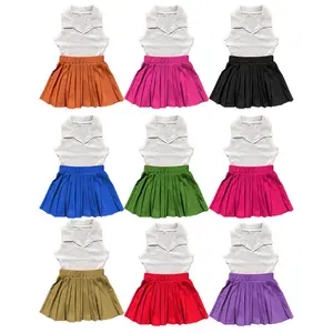 2023 New Summer Children Clothes Set Girls Sleeveless Turn Down Collar Top Pleated Skirt Set For Girls Kids