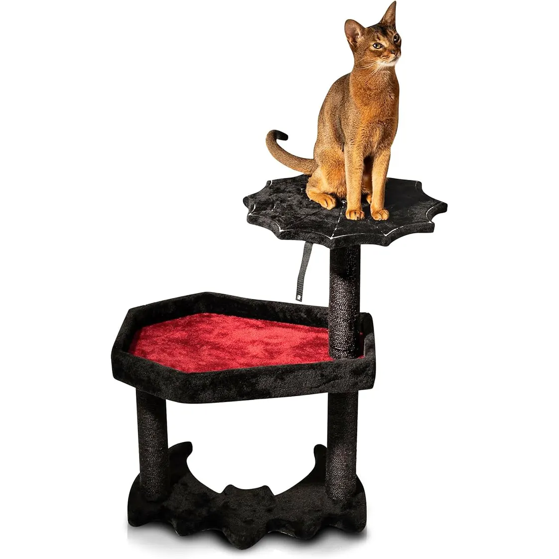 Black & Red Gothic Cat Tree: Coffin Bed, Spooky Toys - Halloween-Themed, Large Design for Felines - Ideal for Festive Fun