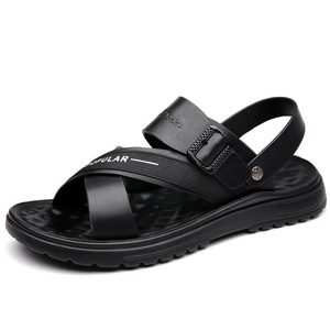 Sandales en cuir véritable à brides croisées pour hommes, semelle en caoutchouc antidérapante, décontractées, été, bout ouvert, boucle, semelle épaisse - Product Image 5