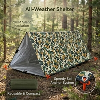 Tente de survie tactique camouflage réutilisable en PE silencieux avec 4 piquets