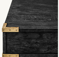 Console en bois à 2 tiroirs avec coins en métal moulé à la main, noire, pour aménagement intérieur de luxe de villa
