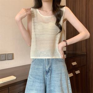 Pulls d'été pour femmes <span class=keywords><strong>Gilet</strong></span> blanc pour femmes sans manches <span class=keywords><strong>Crochet</strong></span> creux Sexy Hottie <span class=keywords><strong>Gilet</strong></span> tricoté Tops Bohemia - Product Image 2