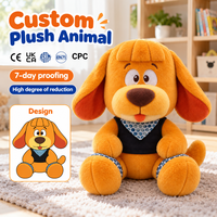 Peluche chien personnalisée avec oreilles tombantes, bandana à motifs, langue sortie et pose assise, service de conception d'habillement personnalisé