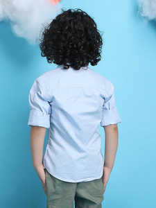 Chemise formelle bleu clair pour garçons avec nœud papillon blanc, chemise élégante pour enfants pour les fêtes, chemise à manches courtes, chemise habillée décontractée pour garçons - Product Image 2