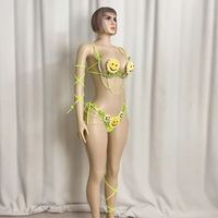Nouvelle tenue de carnaval Samba faite à la main en crochet, motif tournesol souriant, soutien-gorge et culotte pour fête, EDC, rave, carnaval, Mardi Gras, Showgirls