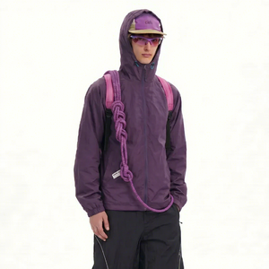 Custom Wholesale Hiking Clothing Lightweight Nylon Hooded Casual Outdoor Full Zip Crinkle Texture <b>Mens</b> Windbreaker <b>Jacket</b> - Product Image 3
