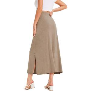 กระโปรงมิดิผ้าวิสโคสผสมใยไผ่ทรงเอวสูงสำหรับผู้หญิง ดีไซน์พลิ้วไหวพร้อมผ่าข้าง กระโปรงยาวถักสำหรับฤดูร้อน - Product Image 3